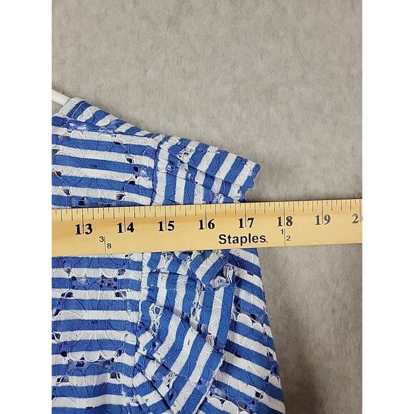 Anthropologie Blue Floral Striped Eyelet Cropped Ruffle Cardigan Women's One Sz - Picture 9 of 11